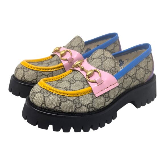 NEW Gucci GG supreme monogram cordovan lux lug sole horsebit loafer rainbow 36 - Picture 2 of 13